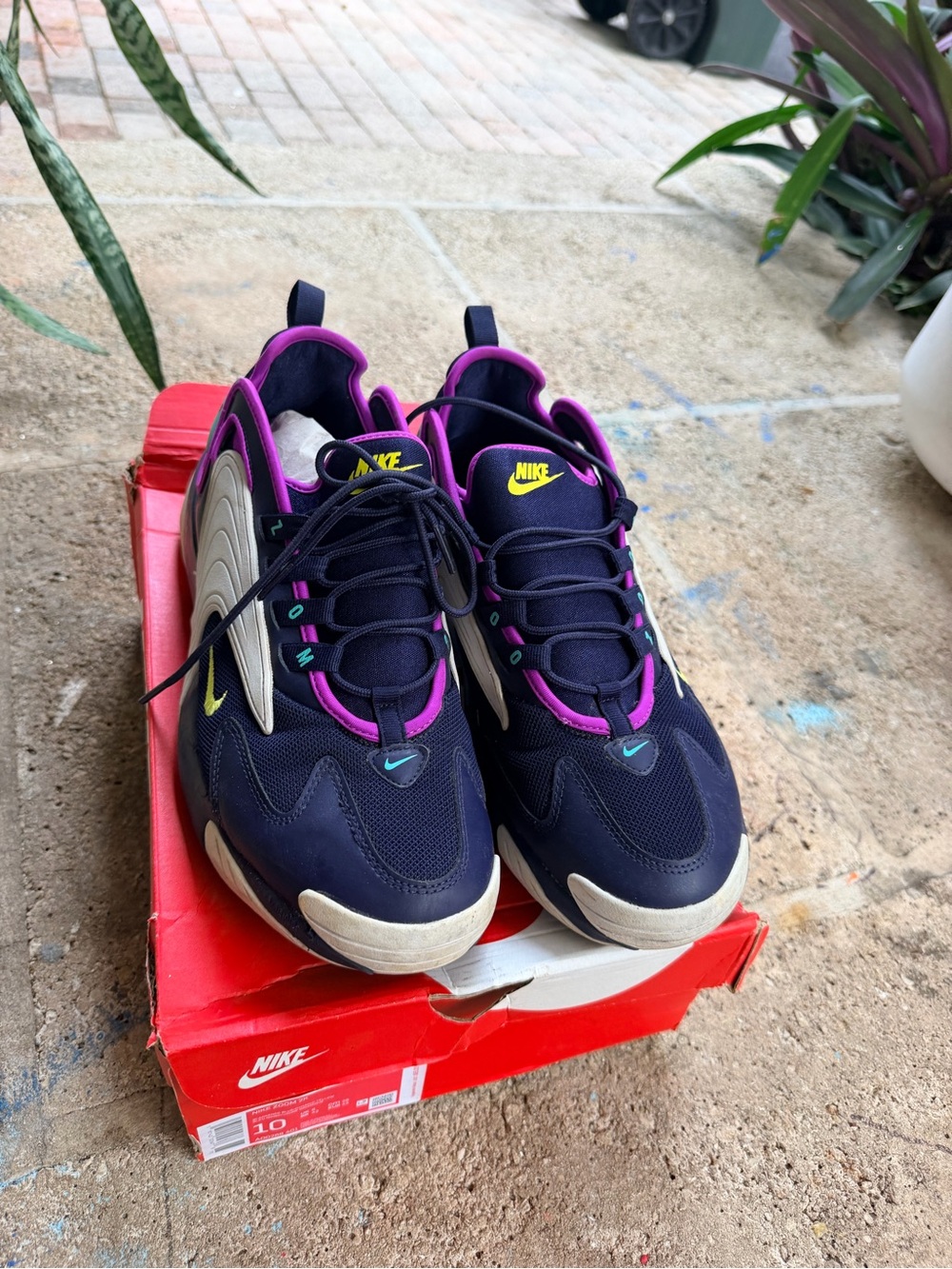 Nike Navy and Purple Sneakers with Yellow Accents